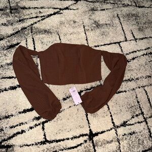 Target Brown Off-Shoulder Long Sleeve Crop Top